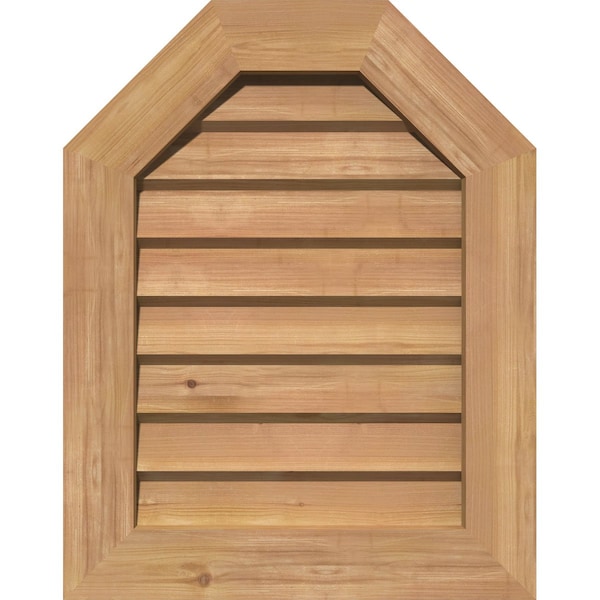 Ekena Millwork Octagonal Top Gable Vent Western Red Cedar Gable Vent w/Decorative Face Frame, 16"W x 36"H GVWOT16X3602SDUWR - main